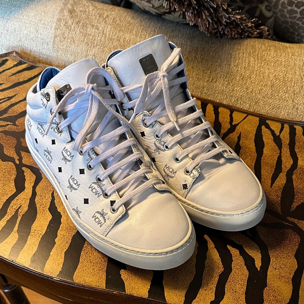 MCM White Logo High-Top Sneakers